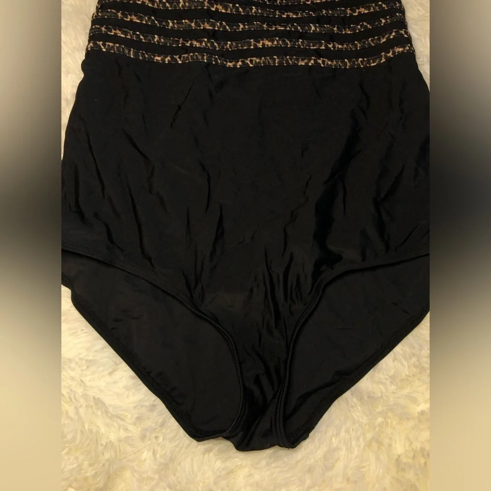 Black One-Piece Swimsuit with Patterned Straps